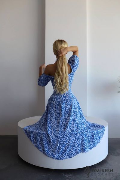 Жіноча сукня у квітковий принт колір блакитний р.44/46 456183 456183 фото