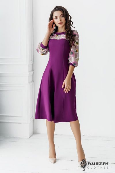 Жіноча сукня зі вставками із принтованого шифону фіолетова р.48/50 381713 381711 фото