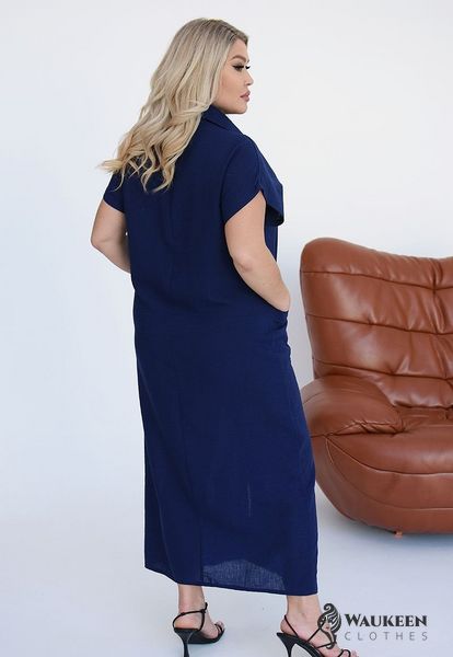Жіноча сукня із льону колір синій р.50/52 459069 459069 фото