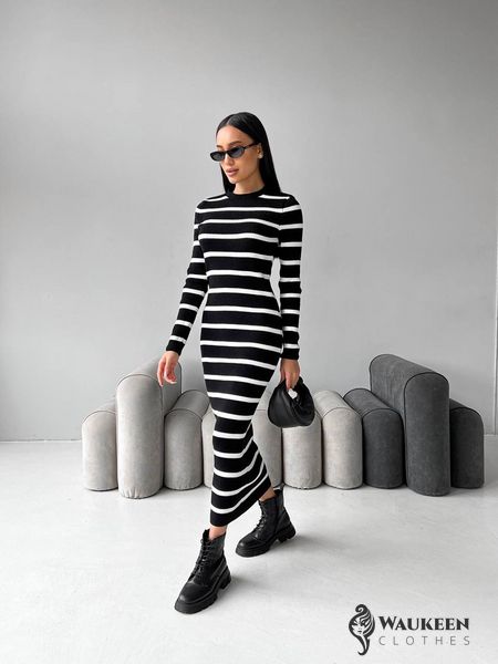 Жіноча сукня міді у смужку колір чорний-білий р.42/46 449384 449384 фото