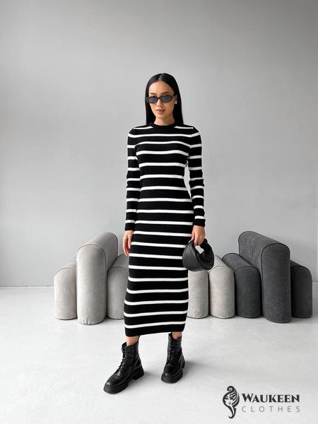 Жіноча сукня міді у смужку колір чорний-білий р.42/46 449384 449384 фото
