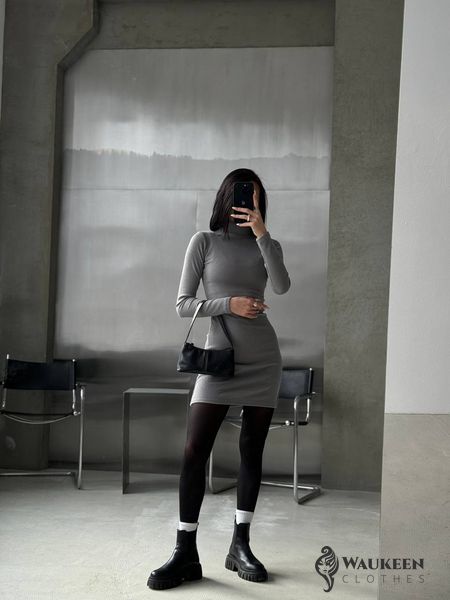 Жіноча утеплена сукня міні колір сірий р.42/44 455128 455128 фото