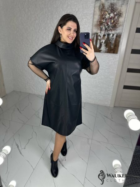 Жіноча сукня із еко шкіри колір чорний р.58/60 450529 450529 фото