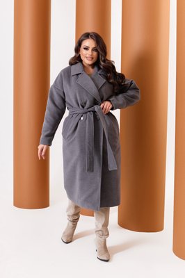 Пальто жіноче з кашеміру на підкладці з поясом сірого кольору р.48/50 376113 376113 фото