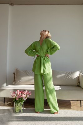 Жіночий костюм "Kimono" салатового кольору р.S 408823 408858 фото