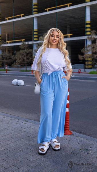 Жіночі штани із креп-жатки колір блакитний р.52/54 456174 456174 фото