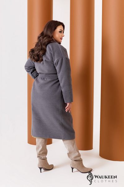Пальто жіноче з кашеміру на підкладці з поясом сірого кольору р.48/50 376113 376113 фото