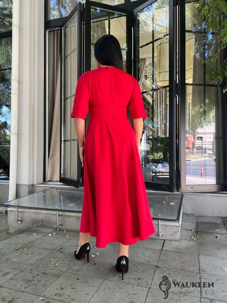 Жіноча сукня міді з креп-костюмки колір червоний р.50 444712 444712 фото