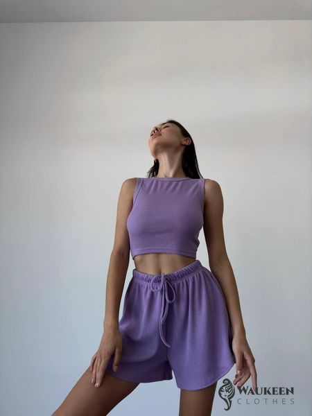 Жіночий костюм шорти та топ колір фіолетовий р.42 438278 438278 фото