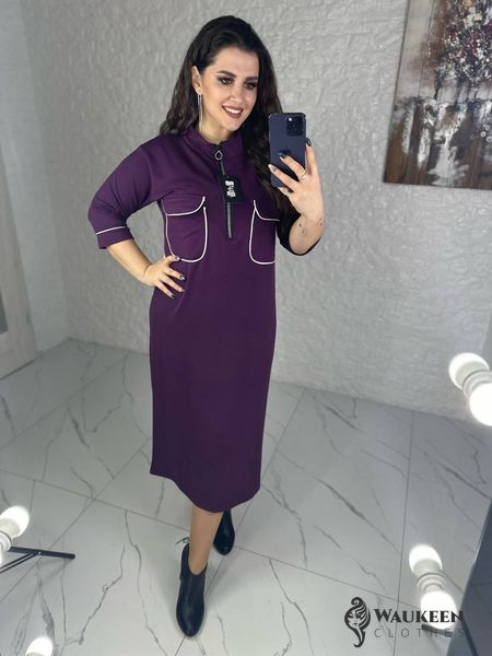 Жіноча сукня міді колір з кишенями колір баклажан р.46/48 449104 449104 фото