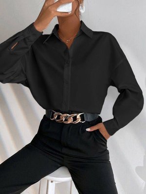 Женская рубашка из софта цвет черный р.48/50 451186 451186 фото