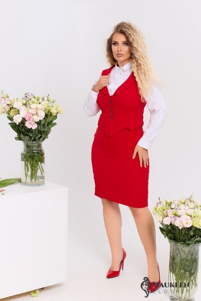Женский костюм с классической юбкой и жилетом красного цвета размер 374361 382280 фото