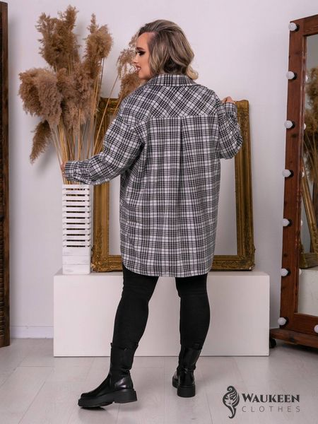 Жіноча куртка сорочкового крою в клітку сірого кольору р.50/52 376377 376385 фото