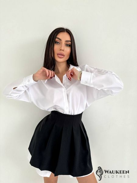 Женский костюм мини юбка и рубашка цвет черный-белый р.42/44 454834 454834 фото