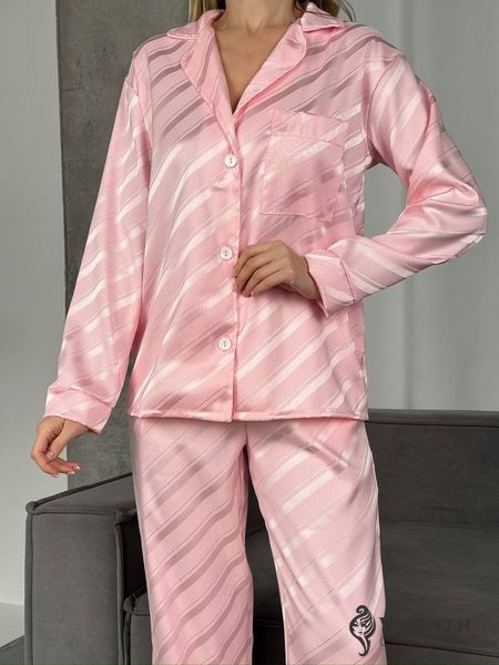 Жіночий домашній костюм штани та сорочка колір рожевий р.46/48 454985 454985 фото