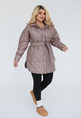 Женская теплая курточка с поясом цвет мокко р.54/56 450063 450063 фото
