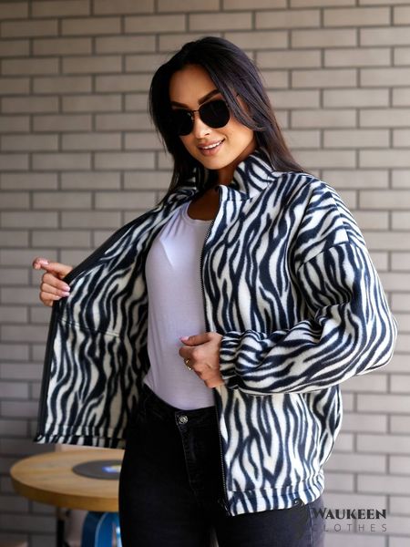 Женская кофта-куртка цвет белый принт зебра р.46/50 443263 443263 фото