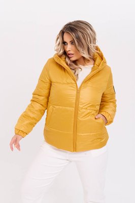 Жіноча коротка куртка з плащової тканини жовтого кольору р.52/54 377432 377432 фото