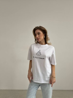 Жіноча футболка з принтом колір білий р.42/46 449989 449989 фото