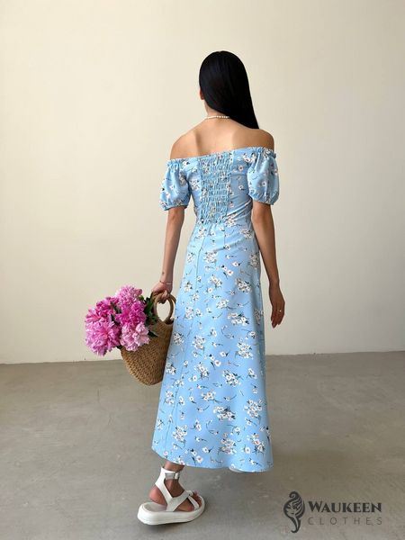 Жіноча літня сукня міді колір блакитний принт гілочка р.42 438589 438589 фото
