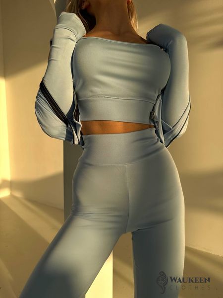 Жіночий костюм легінси топ та кофта колір блакитний р.42/44 451032 451032 фото