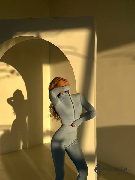 Жіночий костюм легінси топ та кофта колір блакитний р.42/44 451032 451032 фото