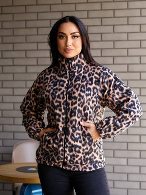 Женская кофта-куртка цвет коричневый принт леопард р.46/50 443264 443264 фото
