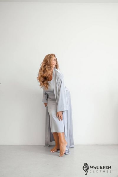 Жіночий шовковий халат Anetta колір сірий р.L/XL 442620 442614 фото