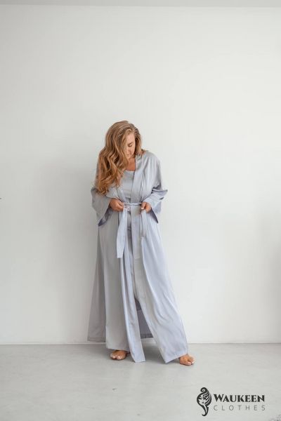Жіночий шовковий халат Anetta колір сірий р.L/XL 442620 442614 фото
