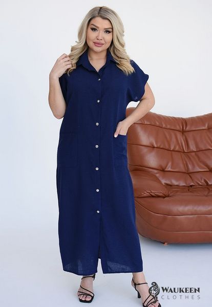 Жіноча сукня із льону колір синій р.58/60 459370 459370 фото