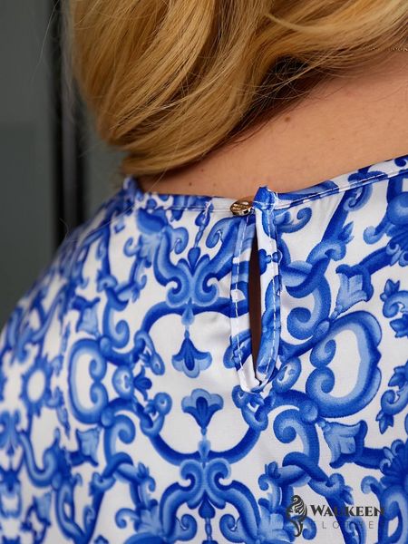 Жіноча блуза вільного крою з шовку колір синій р.48/52 454684 454684 фото
