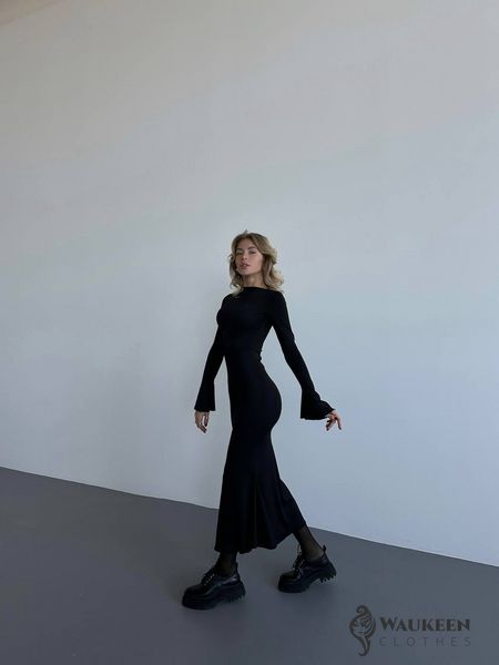Жіноча сукня міді колір чорний р.42/44 448299 448299 фото