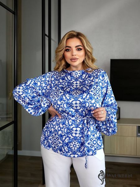 Женская блуза свободного кроя из шелка цвет синий р.48/52 454684 454684 фото