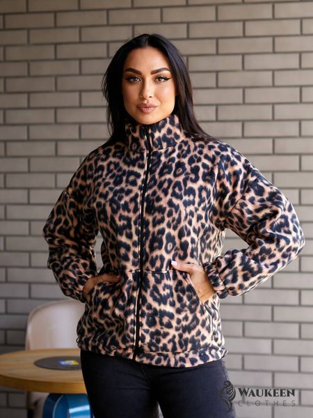 Жіноча кофта-куртка колір коричневий принт леопард р.46/50 443264 443264 фото