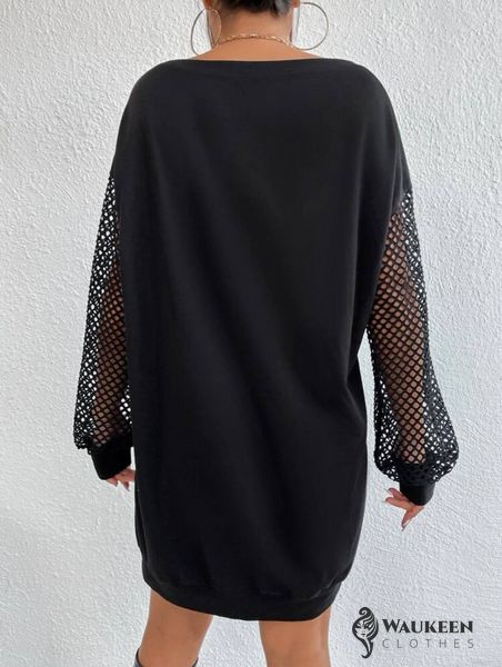 Жіноча сукня туніка з мікро дайвінгу з начосом колір чорний р.52/56 446669 446669 фото