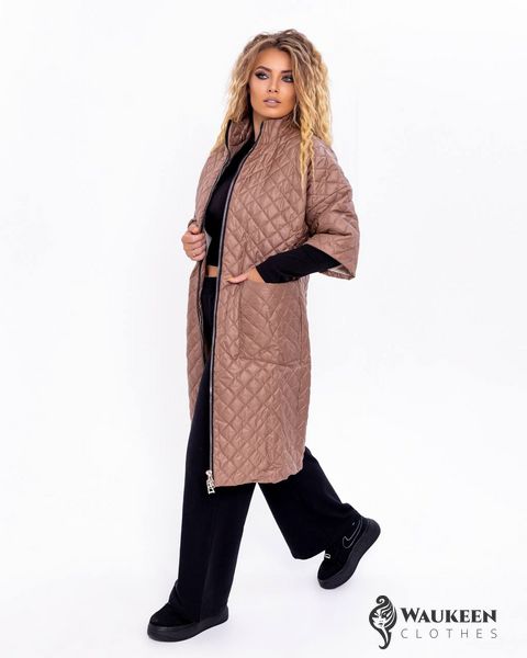 Жіноча куртка-пальто з плащової тканини колір капучино р.56 377551 377551 фото