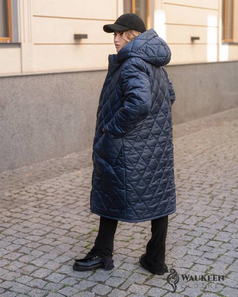 Женское зимнее пальто синее ромб размер 50/52 332782 386145 фото