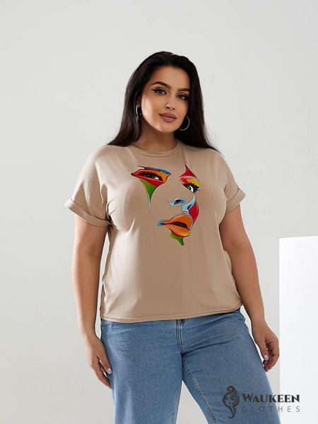 Жіноча футболка FACE колір бежевий р.52/54 433160 433160 фото