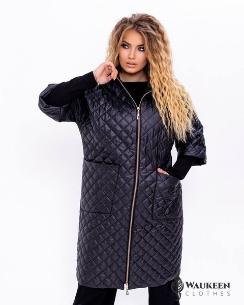 Жіноча куртка-пальто із плащової тканини чорного кольору р.48 358122 358122 фото