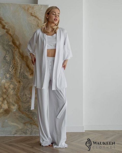 Жіночі піжамні штани в рубчик колір білий р.M 443811 443811 фото