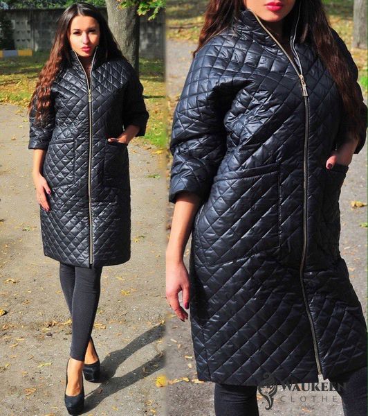 Жіноча куртка-пальто із плащової тканини чорного кольору р.48 358122 358122 фото