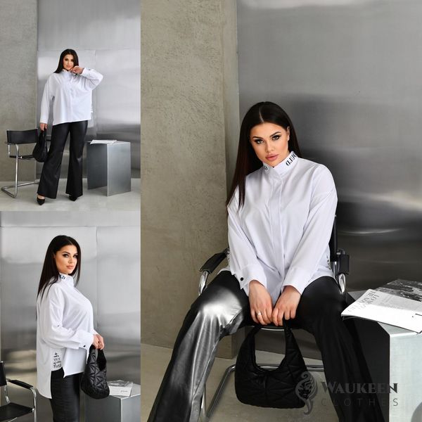 Жіноча блуза із софту колір білий р.60/62 452866 452866 фото
