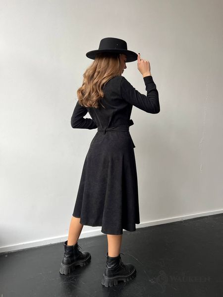 Жіноча сукня із вельвету з поясом колір чорний р.42/44 450328 450328 фото