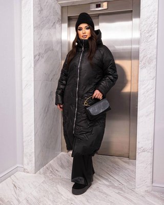 Женское стеганное теплое пальто цвет черный р.50/52 448455 448455 фото