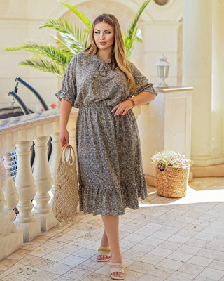 Жіноча вільна сукня із софту колір оливка р.60/62 436708 436708 фото