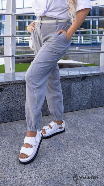 Жіночі льняні штани колір сірий р.48/50 455571 455571 фото