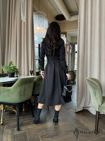 Жіноча сукня з поясом колір чорний р.42/44 454637 454637 фото