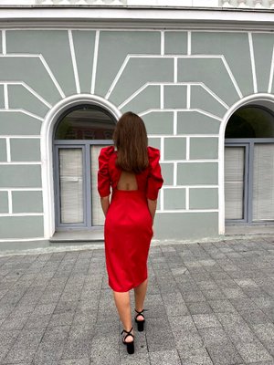 Жіноча сукня з рукавом червоного кольору р.M 385650 385650 фото