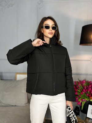 Женская укороченная теплая курточка цвет черный р.42/44 448644 448644 фото