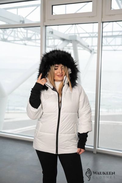 Жіноча тепла куртка з капюшоном на хутрі колір білий р.60/62 447845 447845 фото